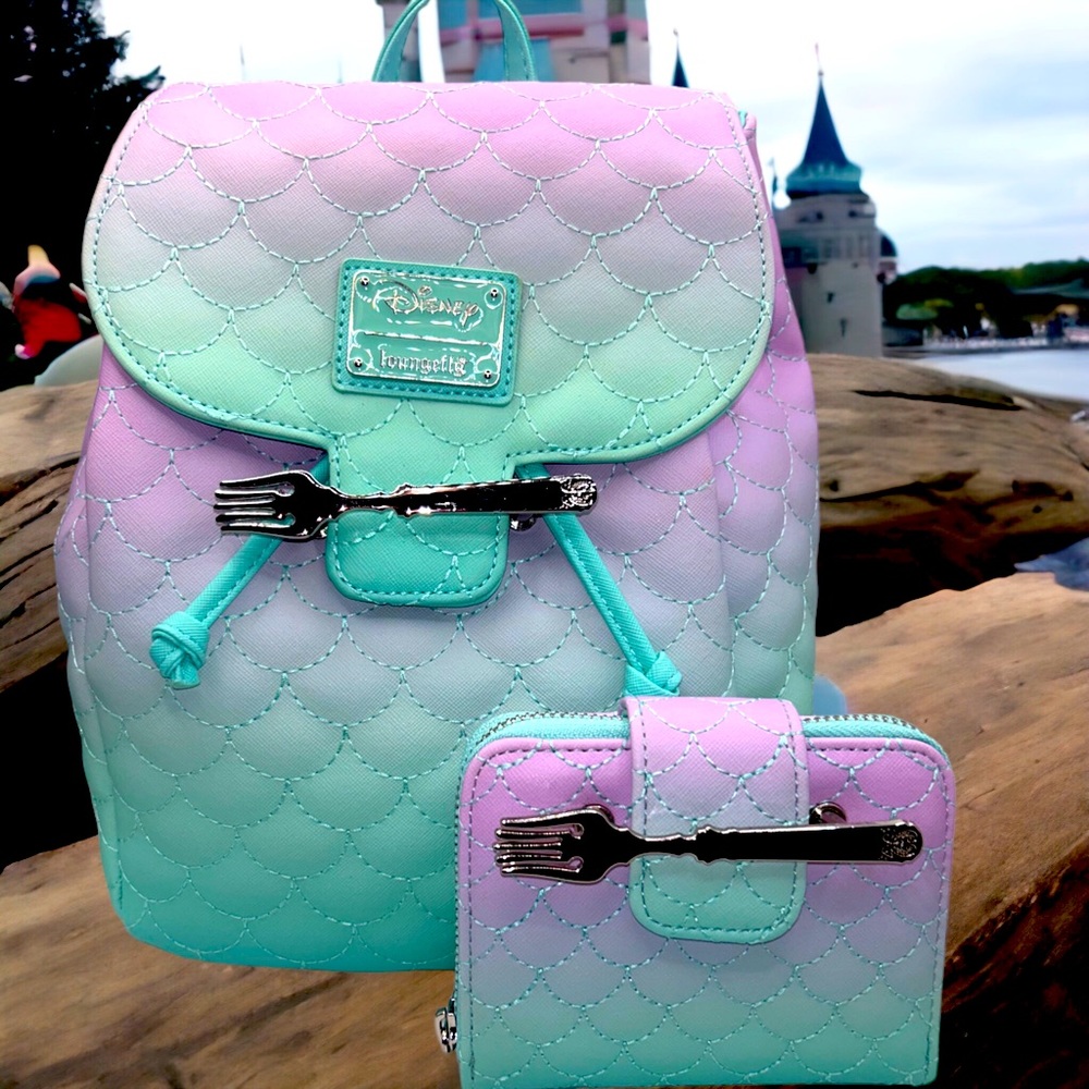 Disney Loungefly Little Mermaid Scales Ombre Mini Backpack & Matching Wallet